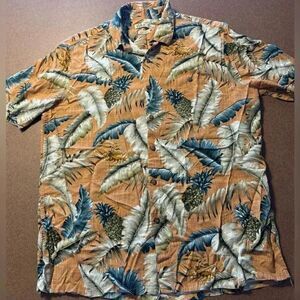 Batik Bay Hawaiian Shirt | Size Large | Orange with trees and fish